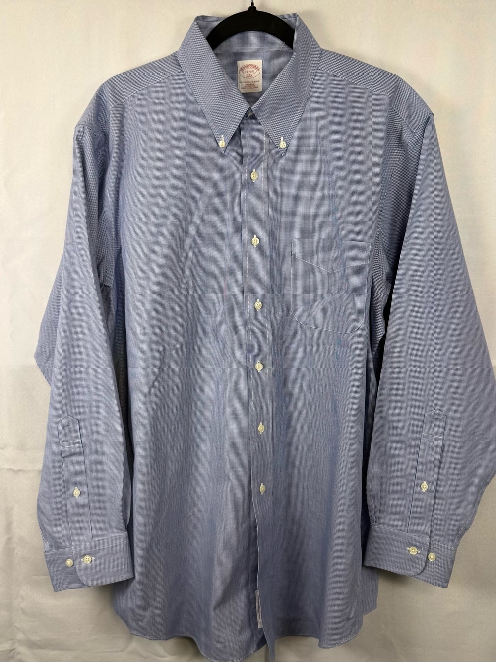 Brooks Brothers 346 Blue Check Non Iron Button Down Shirt 17 4/5